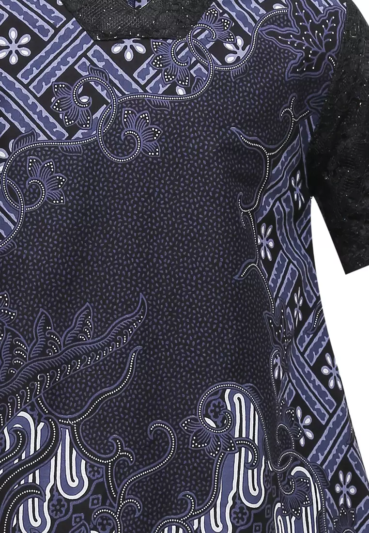 Dress Anak Perempuan Batik Davena Navy Lengan Pendek