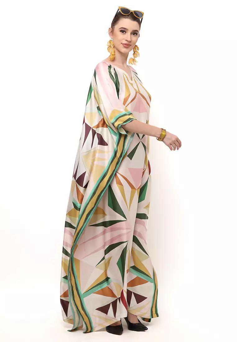 Green Kanzi Long Sleeve Abstract Kaftan