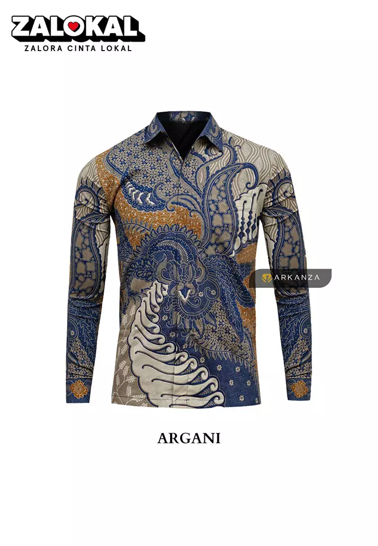 Kemeja Batik ARKANZA Motif Argani Lengan Panjang Lapis Furing Cuttingan Slimfit Katun Premium