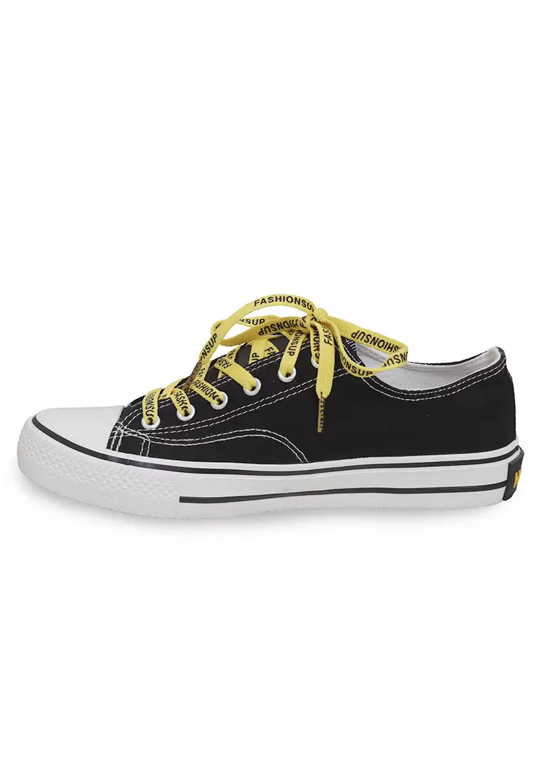 Anando Sepatu Pria Variasi Tali Casual Shoes Desain Stylish Material Canvas ORIGINAL - Black Yellow