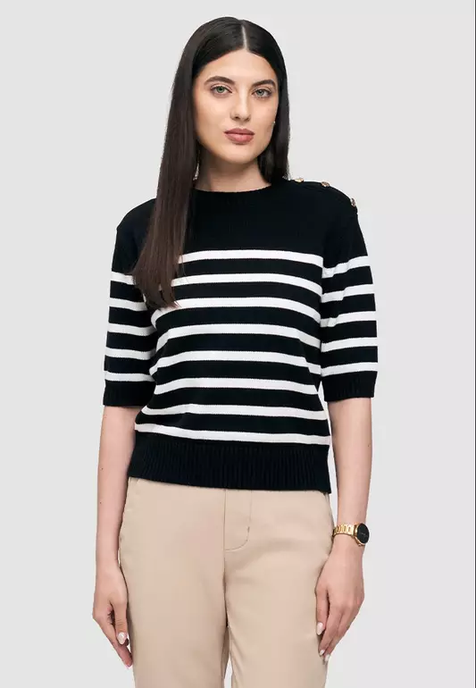 Elbow Length Shirt with Shoulder Button Detail