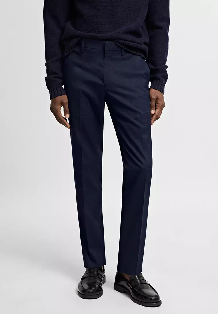 Ankle Length Slim Fit Navy Blue Armani Mens Formal Pant Cropped