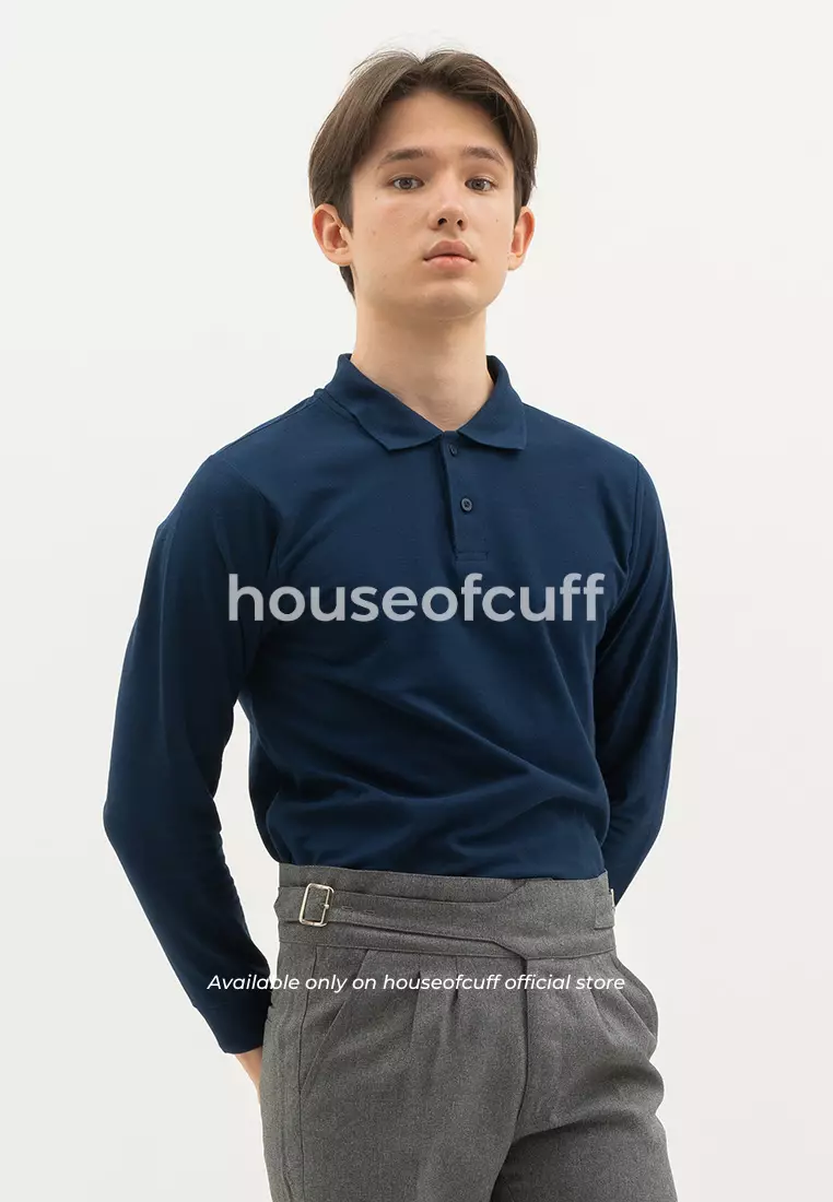 Houseofcuff polo shirt kaos kerah polo lengan panjang slim fit Navy