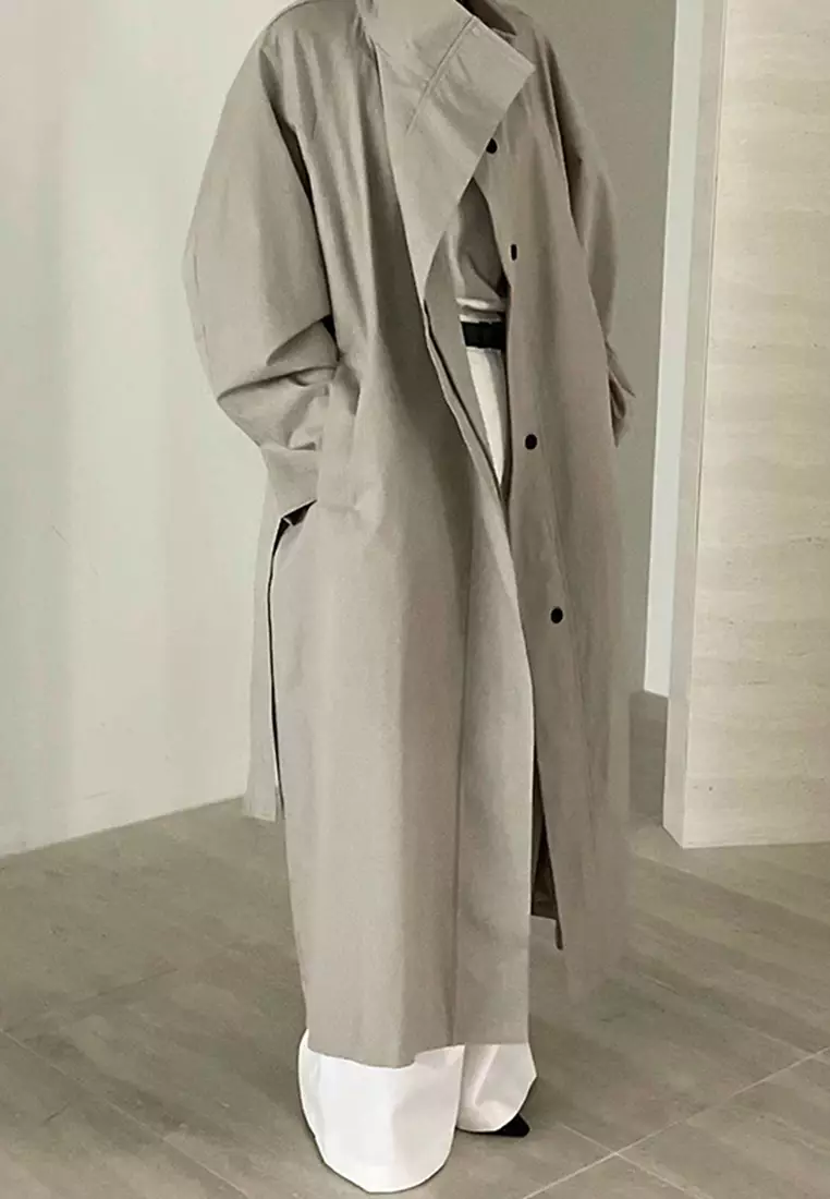 寬鬆純色長款風衣外套CA241128115BE