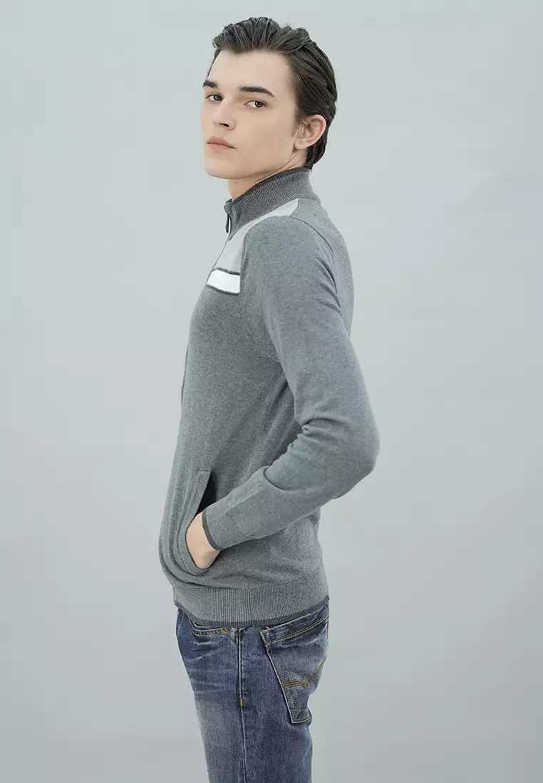 LGS - Sweater Casual Pria Resleting Aktif Two Pockets Warna Abu-Abu Kombinasi - CST.260.D065.30.C-L/S