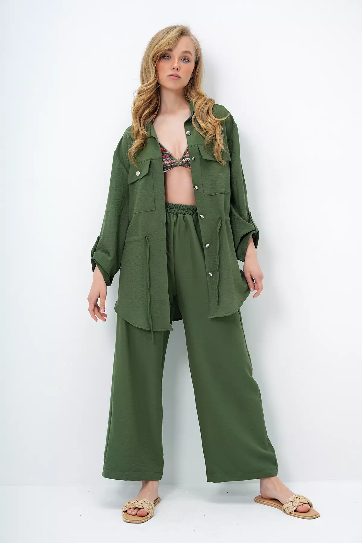 Safari Jacket & Wide Leg Trousers Set