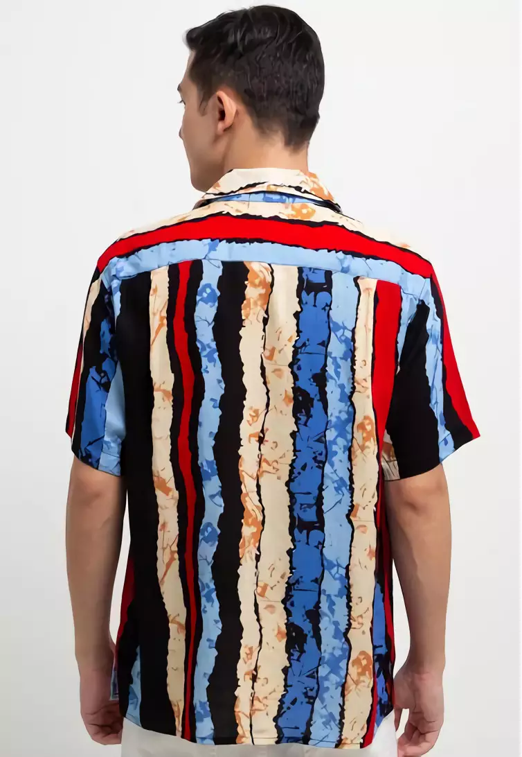 Nade Japan NTA51 Kemeja MOC Men Open Collar Salur Biru