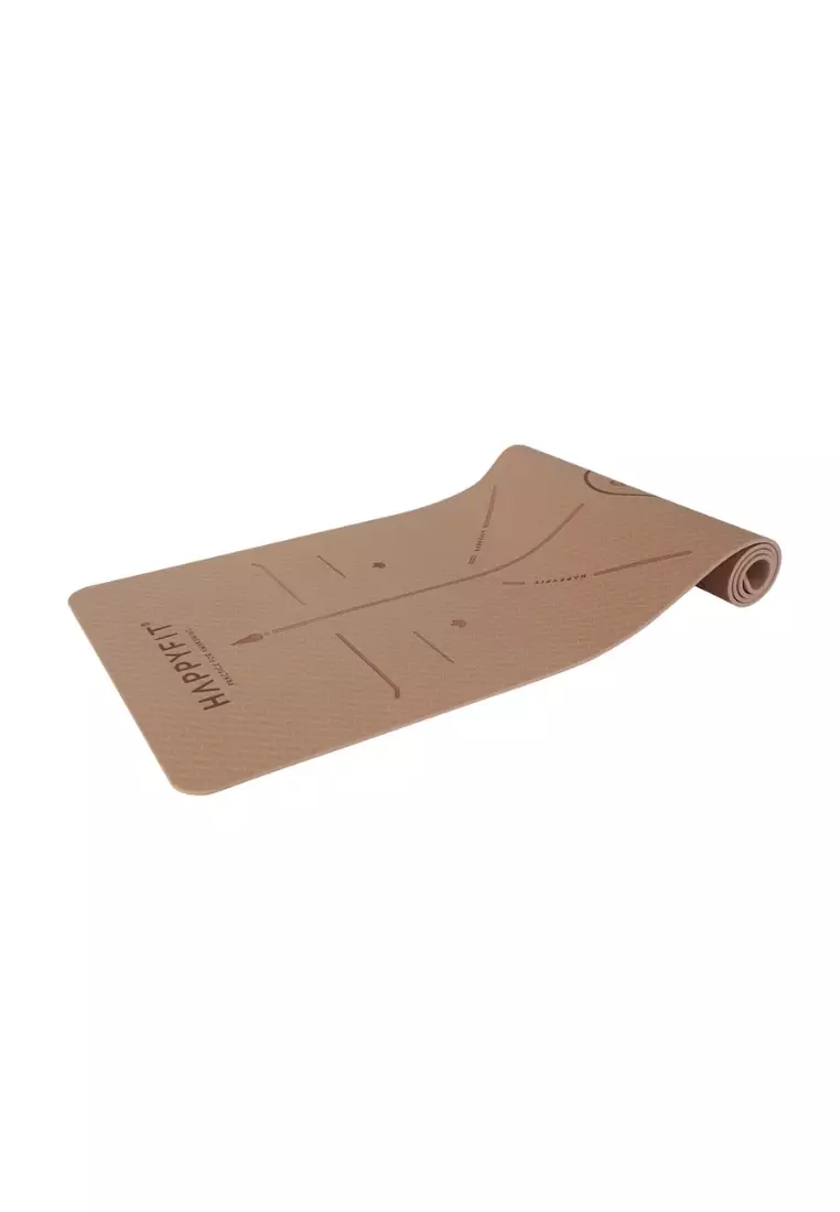 HAPPYFIT Yoga Mat Asana TPE 8mm Free Strap Coffee
