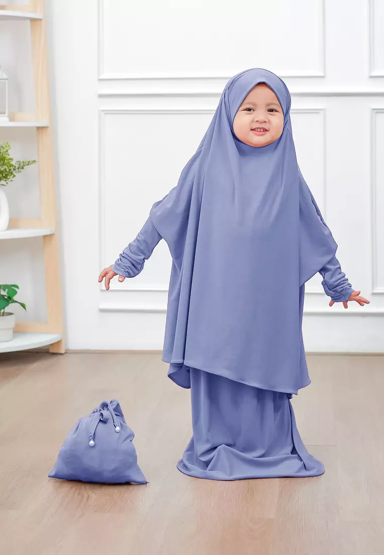 Zelena - Raudhia Prayer Set | Mukena French Khimar Set - Blue - Anak
