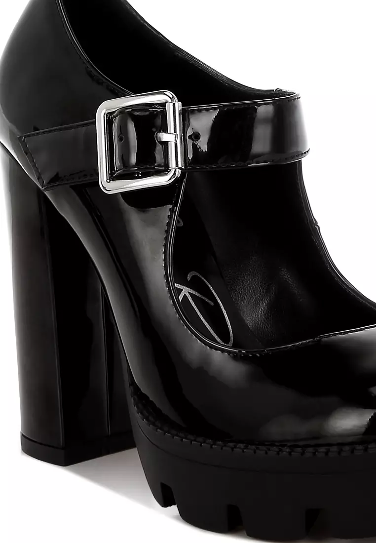 Black Patent PU High Heeled Mary Jane Shoes