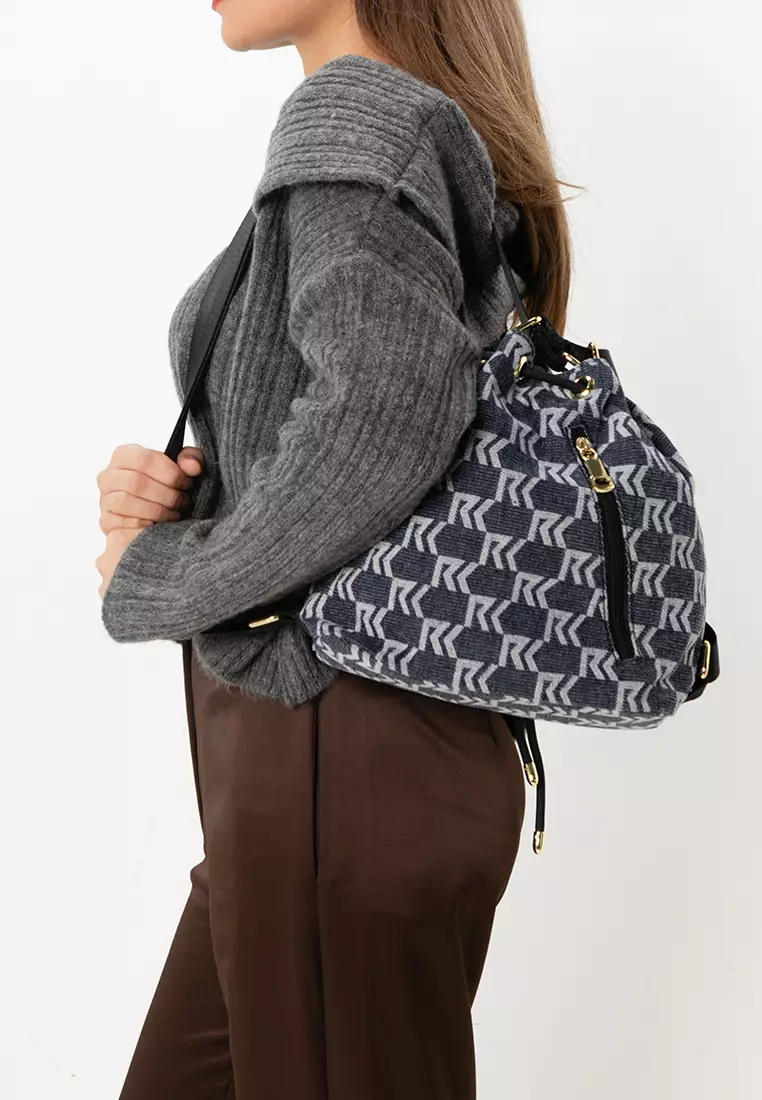 Denim Fabric Convertible Bucket Bag