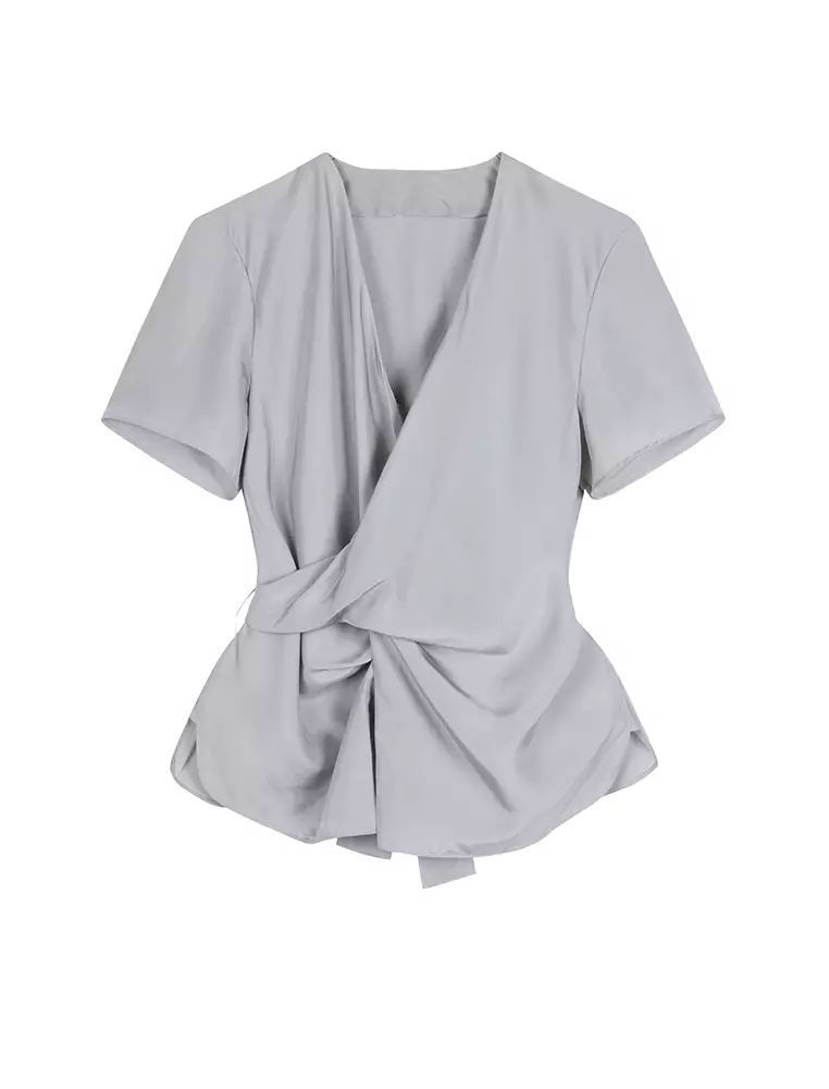 V-Neck Twist Knot Short Sleeve Shirt
