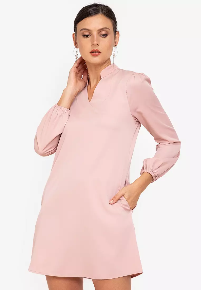 Buy ZALORA WORK Notch Neck Long Sleeve Dress 2023 Online ZALORA
