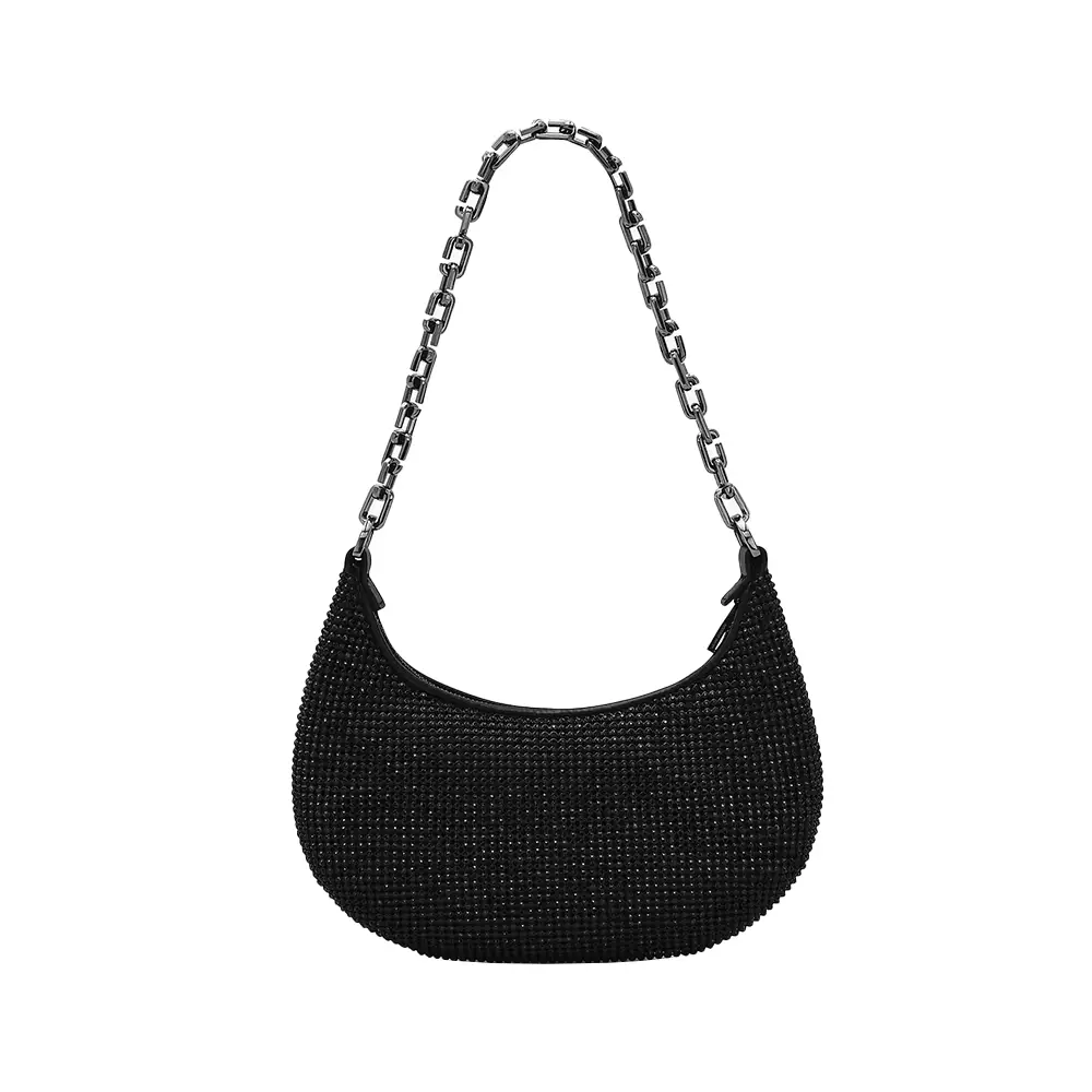 The Rhinestone Small Curve Bag Crystal Black