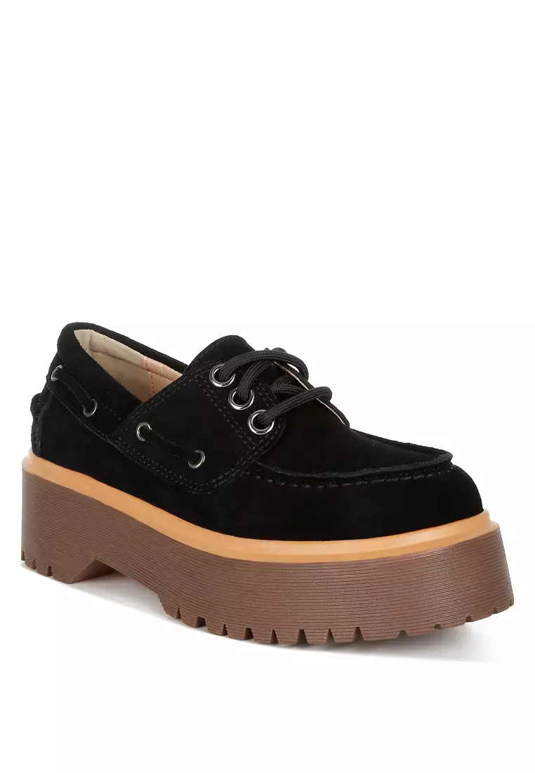 Chunky Suede Oxford Loafers In Black
