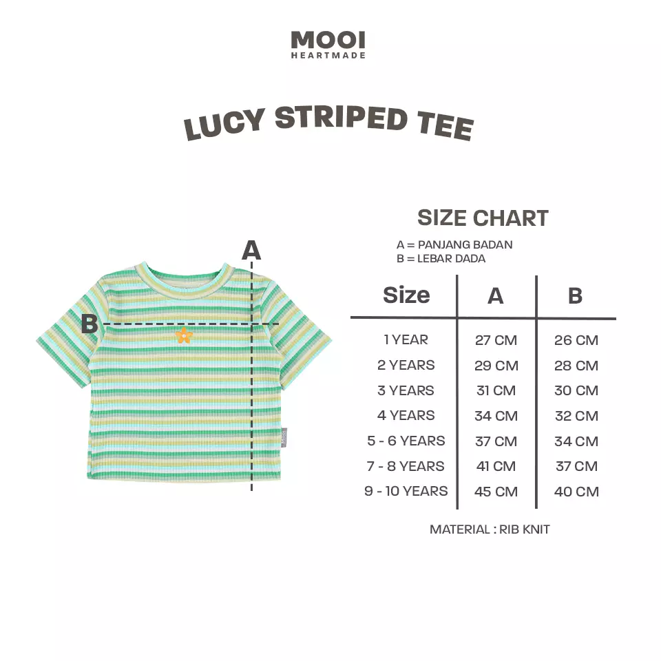 Mooi Atasan Anak Perempuan Lucy Rib Striped Tee - Black
