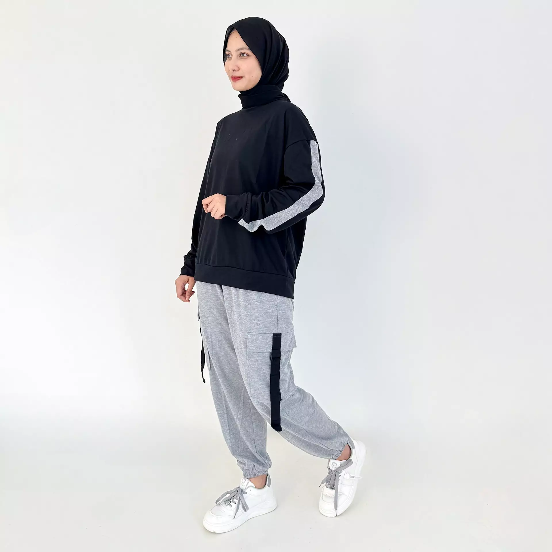 Afina Sporty Set [Black - Grey] Setelan Training Olahraga