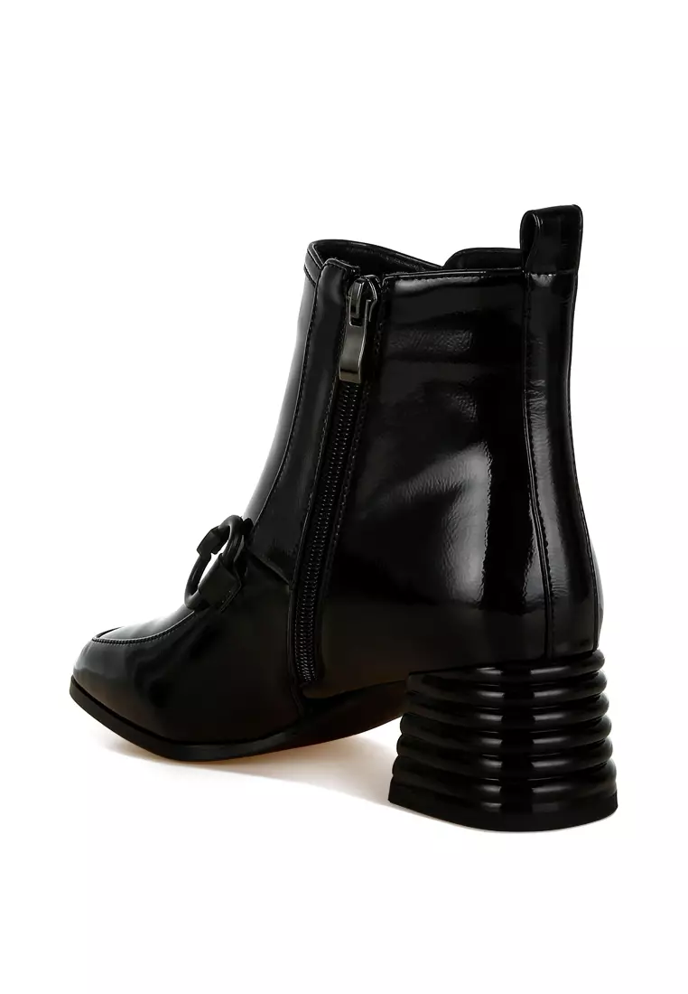Black Textured Block Heel Ankle Boots