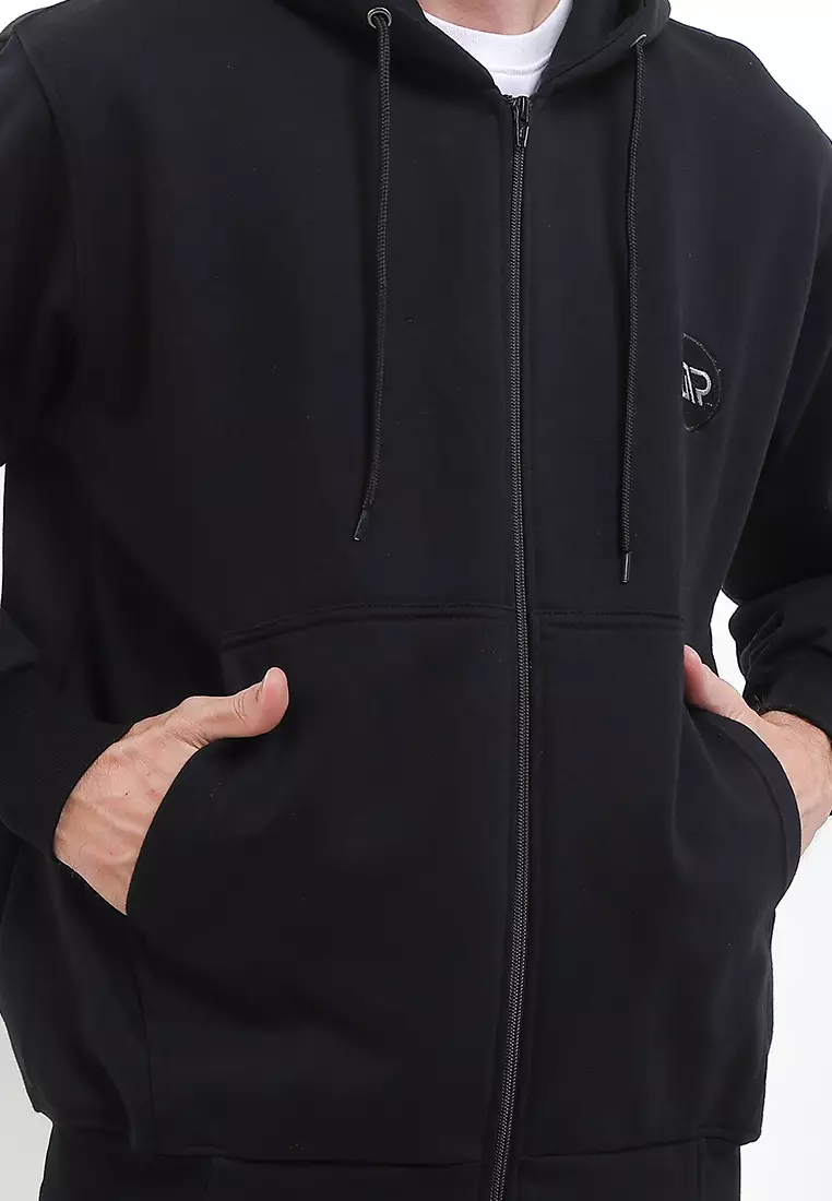 GRAHANGGRA Jaket Hoodie Zipper Axeron Cotton Fleece - Black