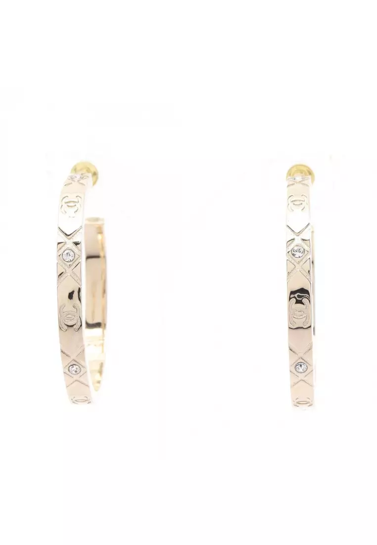 Chanel Pre-Loved Chanel coco mark hoop earrings GP Rhinestone gold 