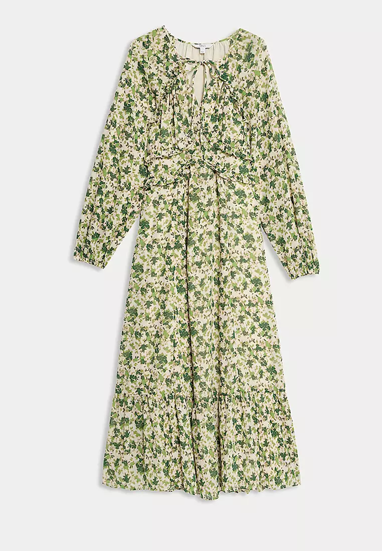 Chiffon Floral V-Neck Midaxi Waisted Dress