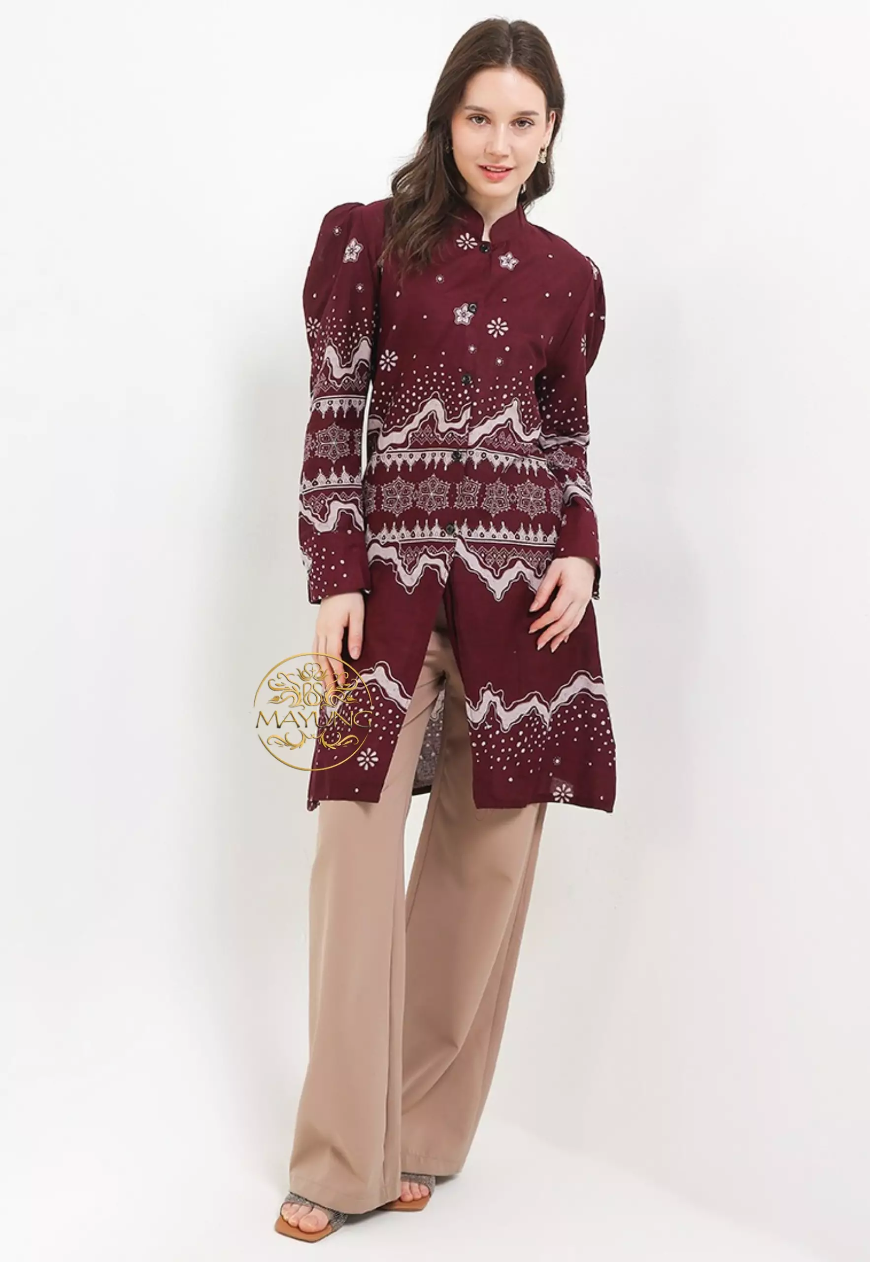 Tunik Batik Waveraya Burgundy Premium NLN