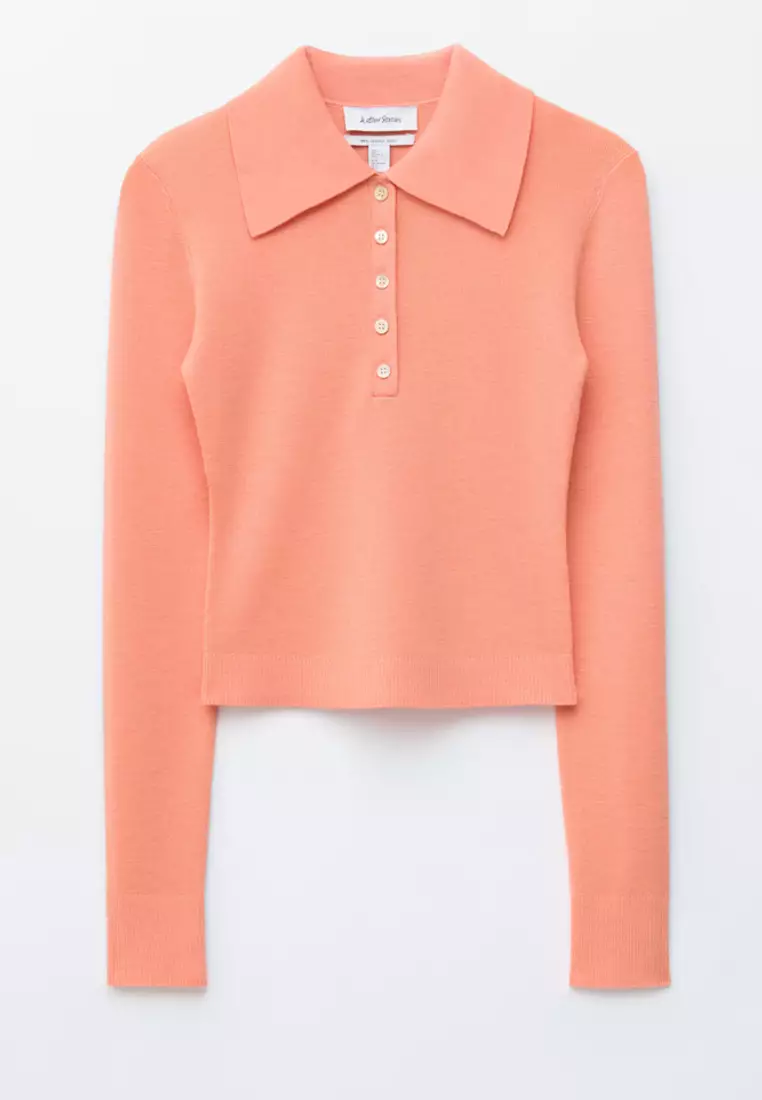 Rib-Knit Merino Wool Polo Top