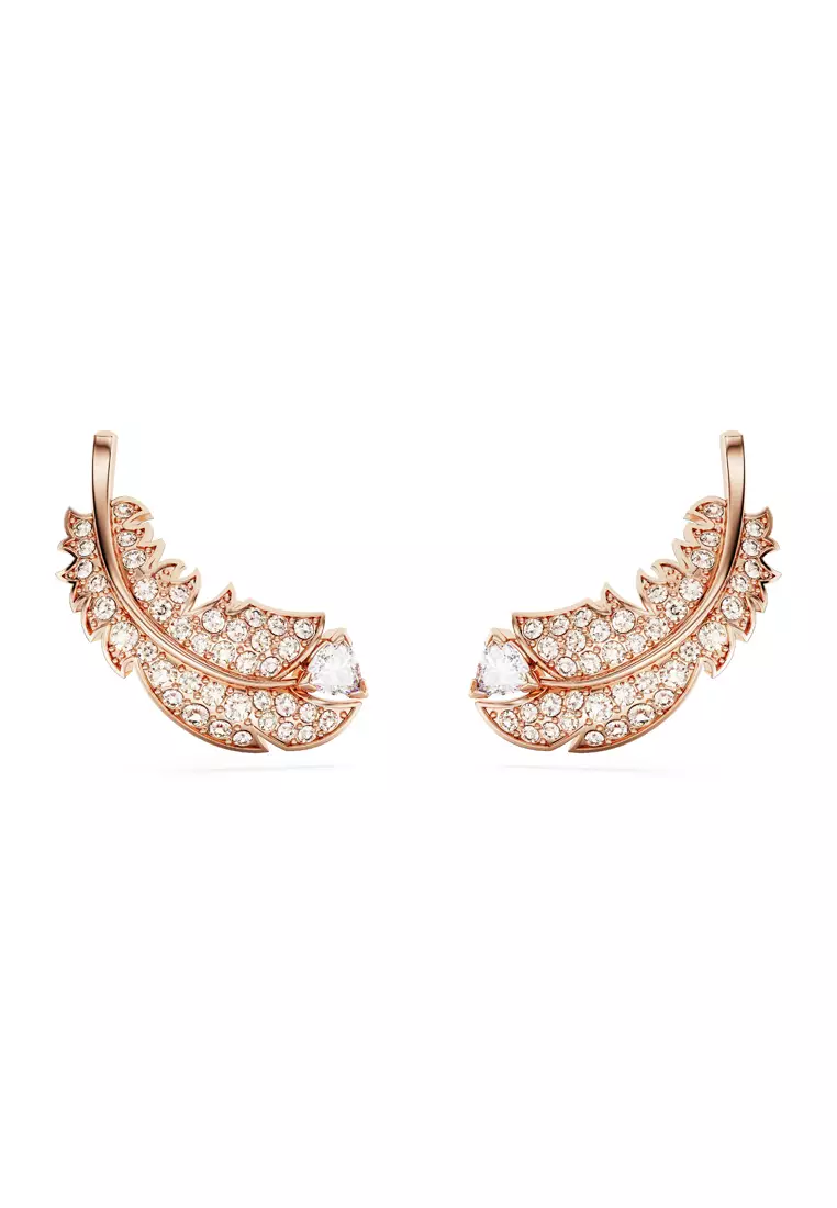 Buy Swarovski Nice stud earrings Feather White Rose gold tone