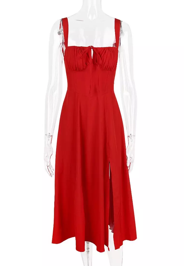 Backless Slim Suspender Slit Dress LBH-D1313