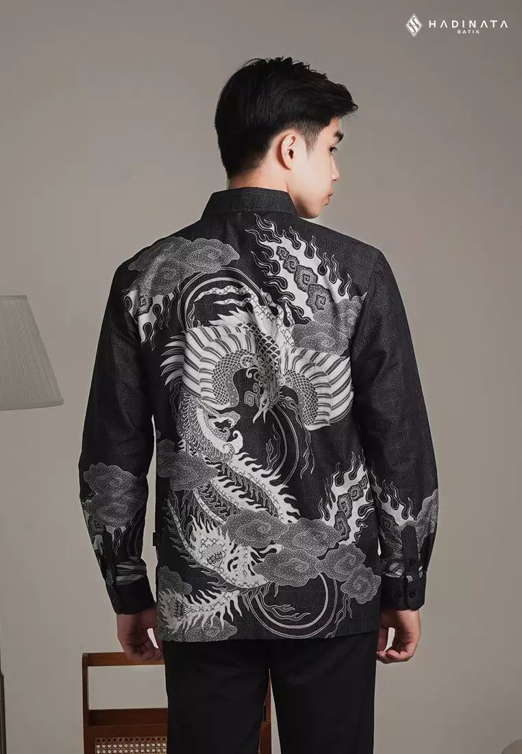 Hadinata Batik Premium Kemeja Batik Pria Lengan Panjang Superfine Furing Bhawana Black