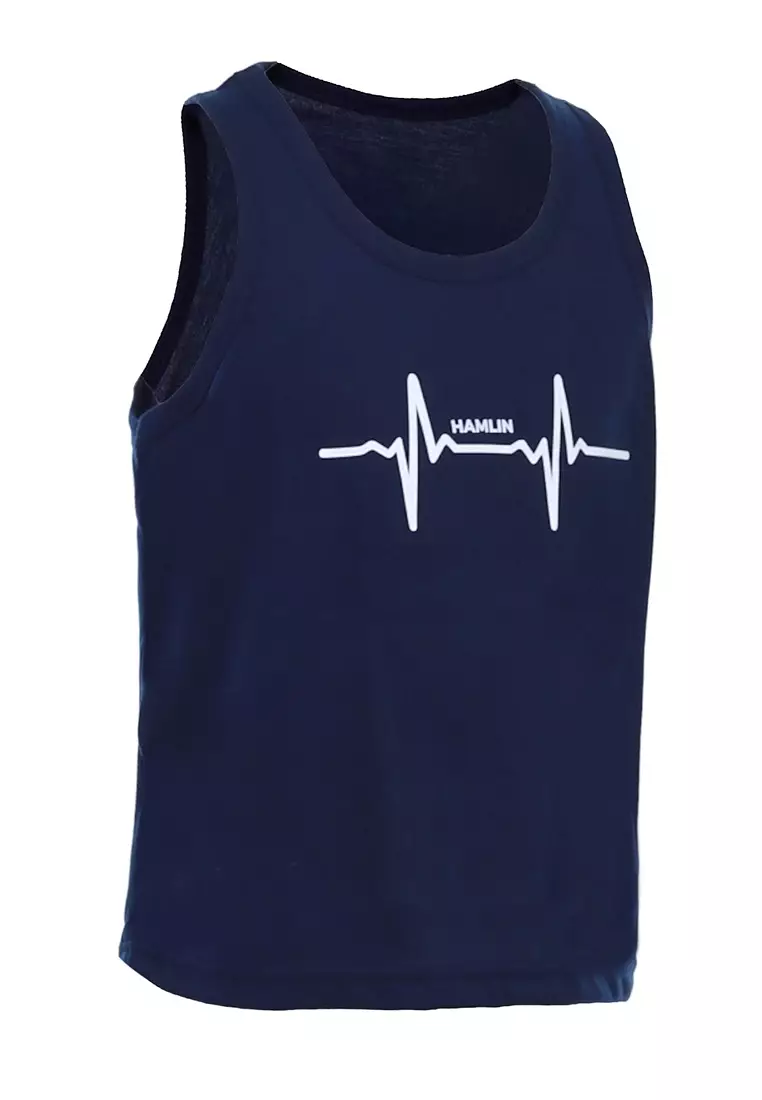 Oriel Singlet Anak Unisex Motif Detak Kids Tshirt Sleeveless Material Cotton ORIGINAL - Navy