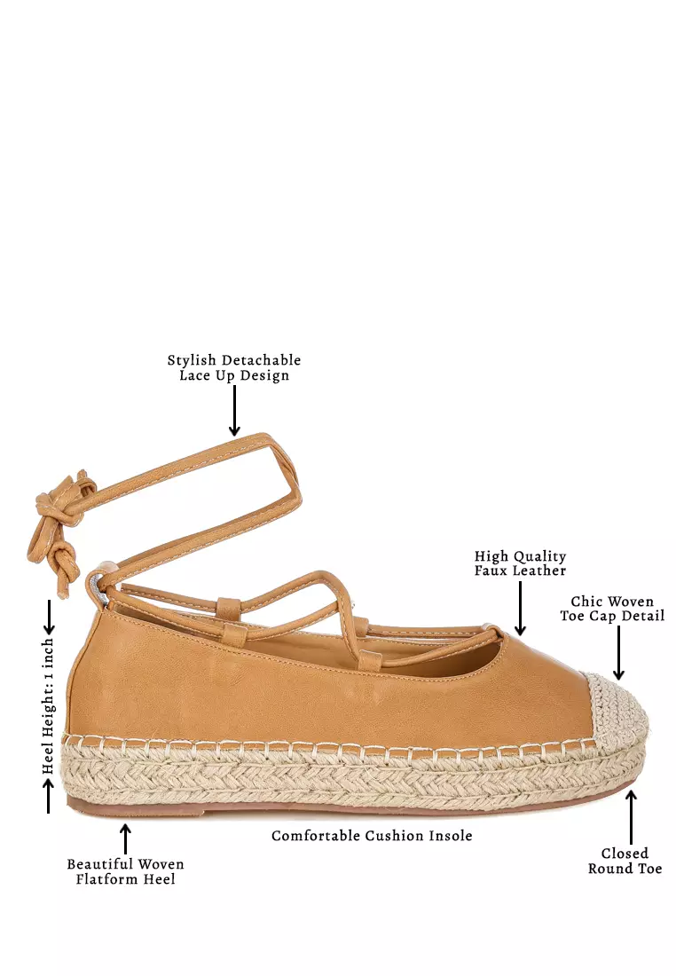 棕褐色編織鞋頭繫帶帆布鞋