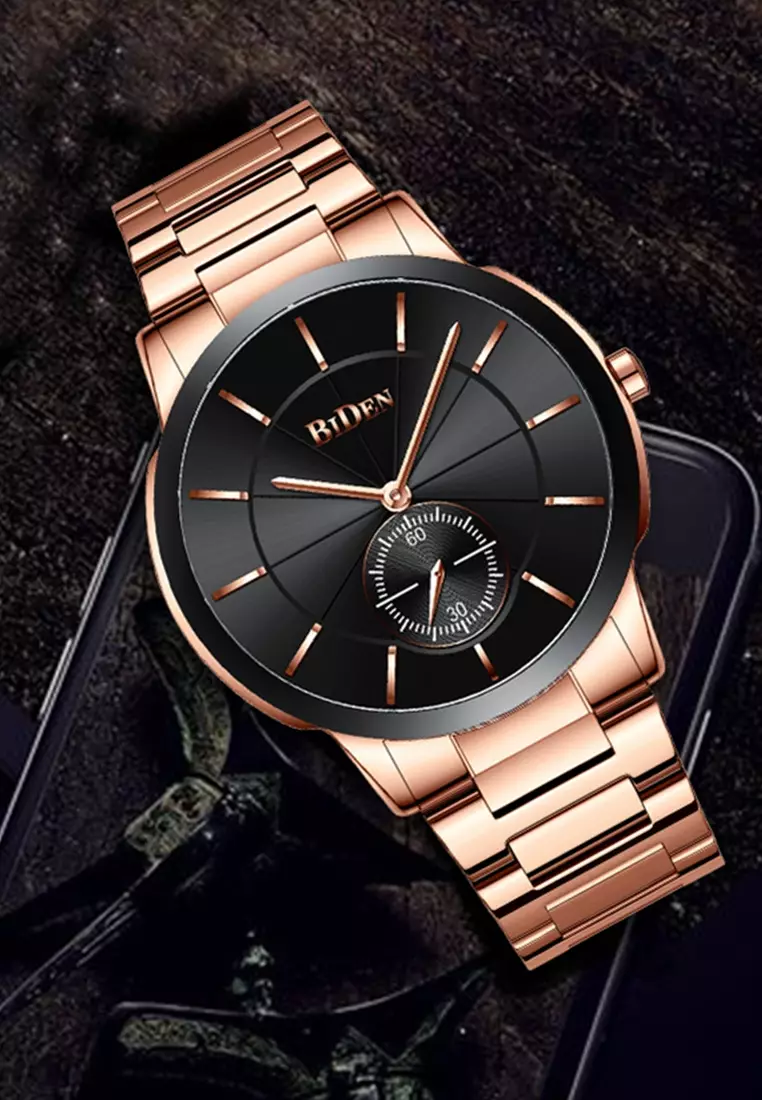 jam tangan pria fashion bisnis stainless steel band waterproof chronograph jam tangan cowok