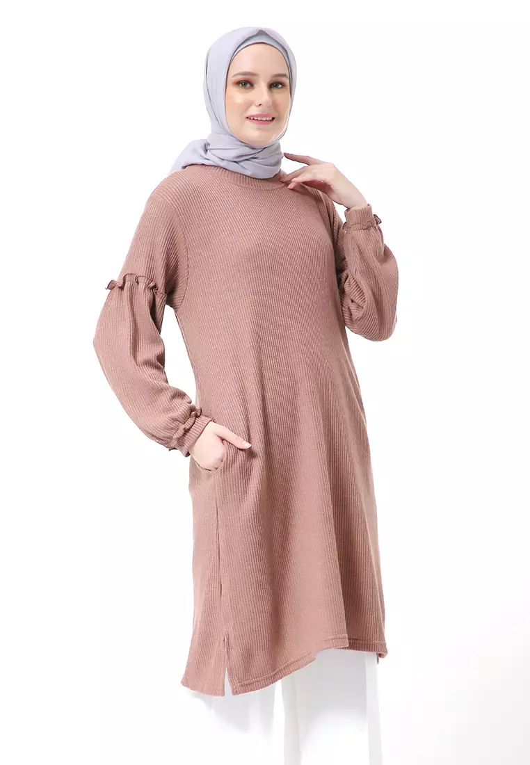 Layvina Tunik Polos Muslimah Lengan Panjang Premium High Quality Fashion - Rose Tan