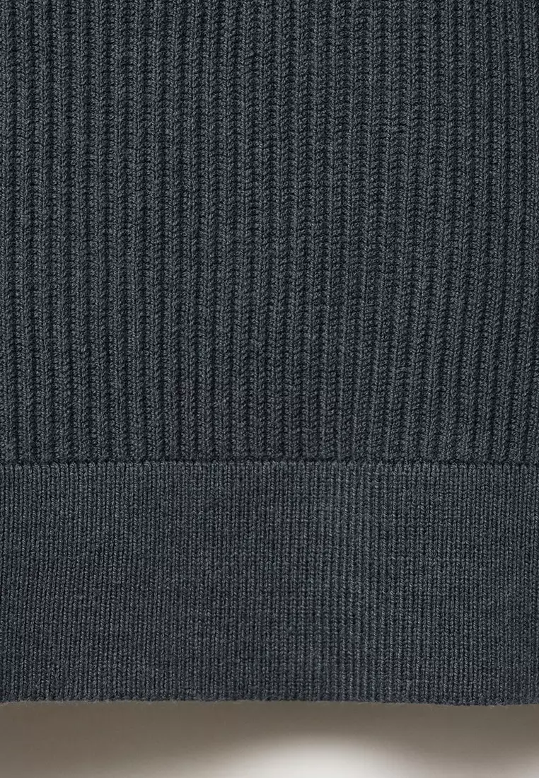 Ribbed Sweater With Zip Neck