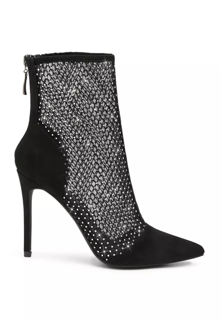 Buy London Rag Mesh Diamante Detail High Heel Boots in Black 2024 ...