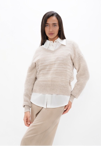 1 People beige Nagano - Wool V-Neck Sweater - Sand Marl 5E24CAA87CC331GS_1