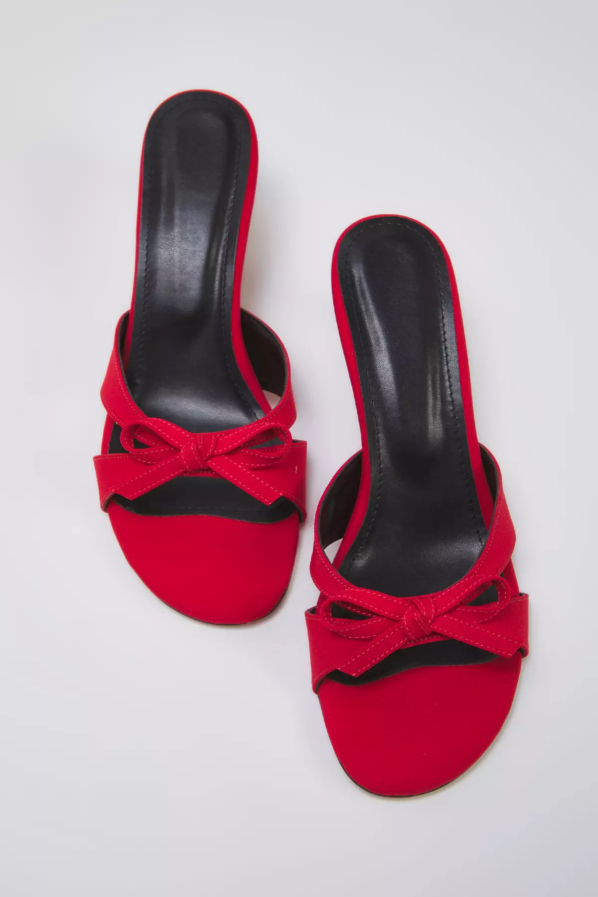 Red Bow Detail Round Toe Women Heels Slippers Takss25To00012
