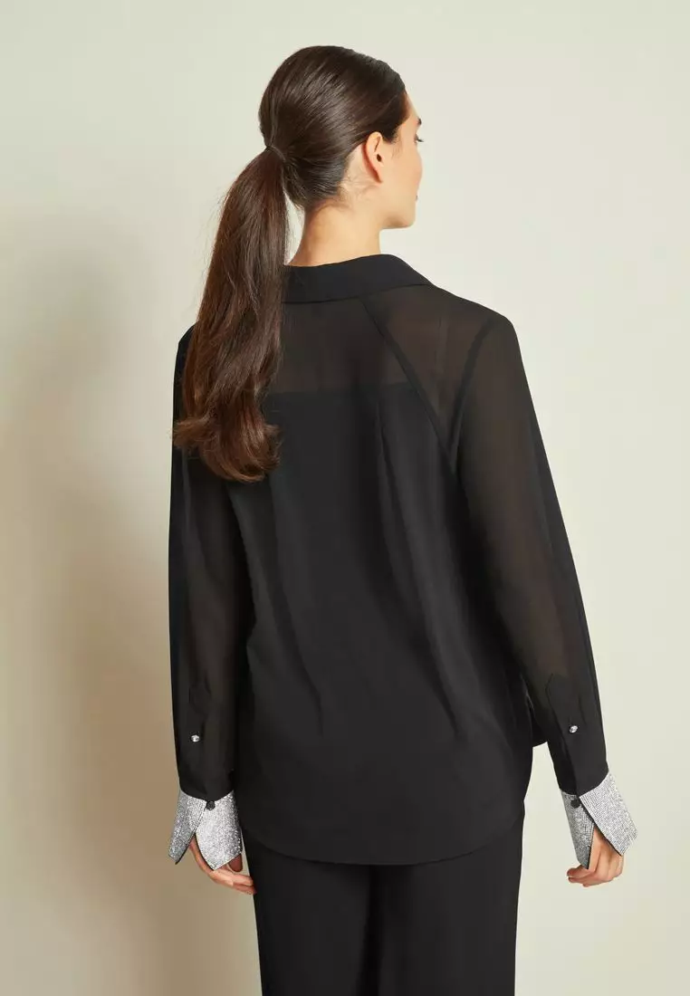 綴飾袖口裝飾鈕釦襯衫