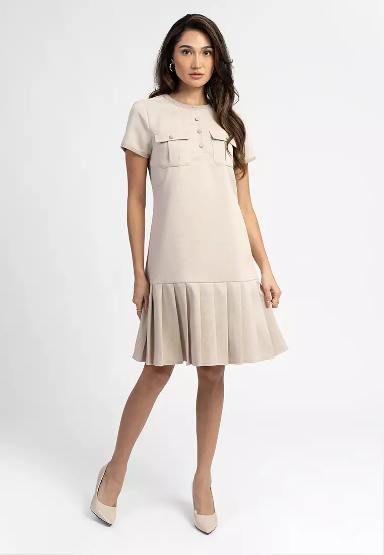 Clara Utility Placket Pleated Shift Dress