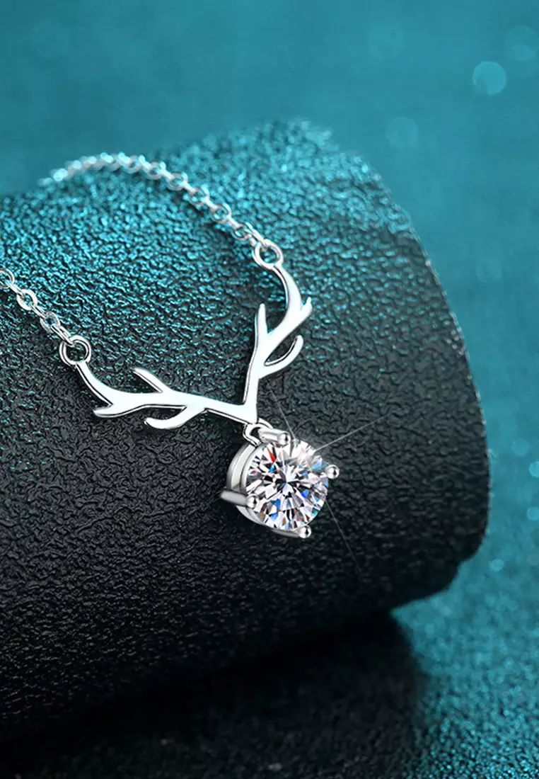 Kalung Wanita Original Berlian 2 Karat Dilapisi Platinum Fashion Cewek Necklaces silver color