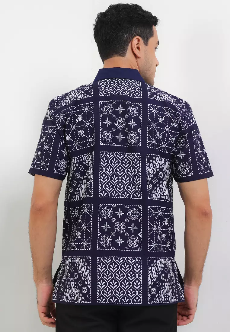 Hem Lengan Pendek Pria Reguler Fit Full Furing Rianty Safero Navy