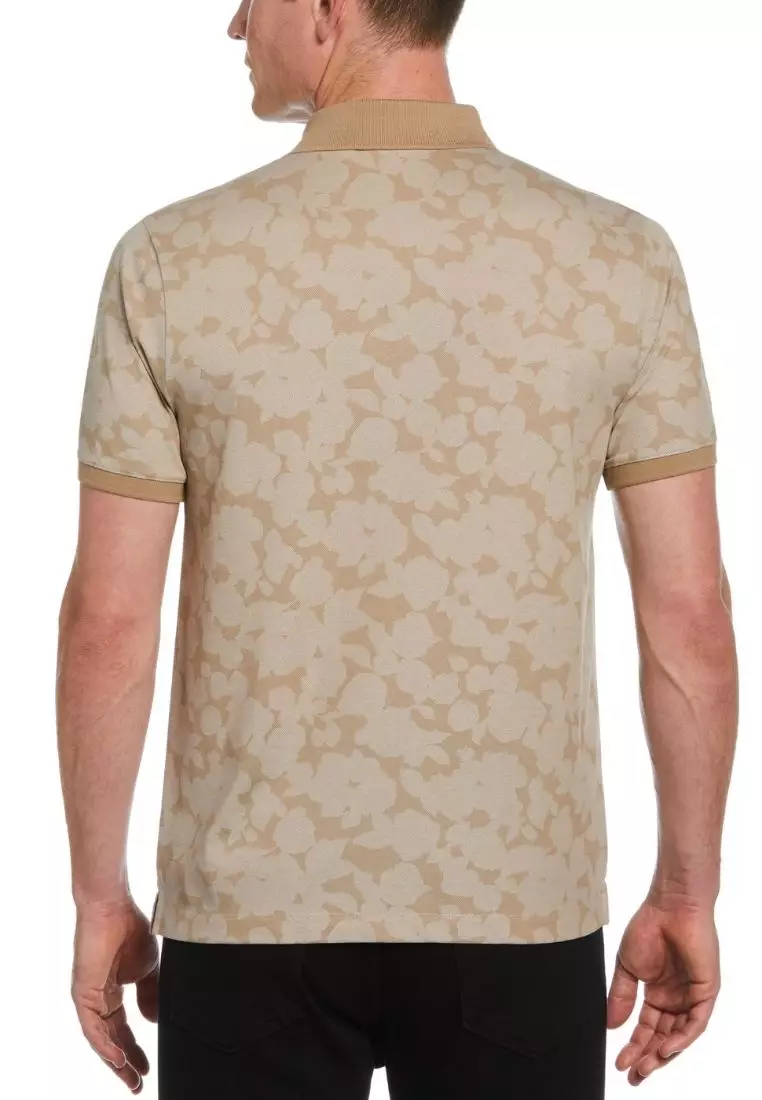 Bi-Color Pique Printed 3-Button Short Sleeve Polo Shirt