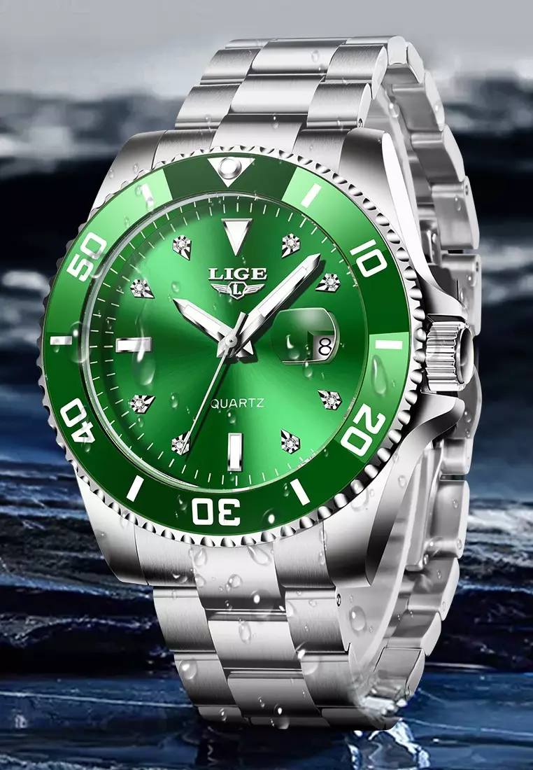 Unisex Classic Diver's Stainless Steel Quartz Watch, Stainless Steel Bracelet