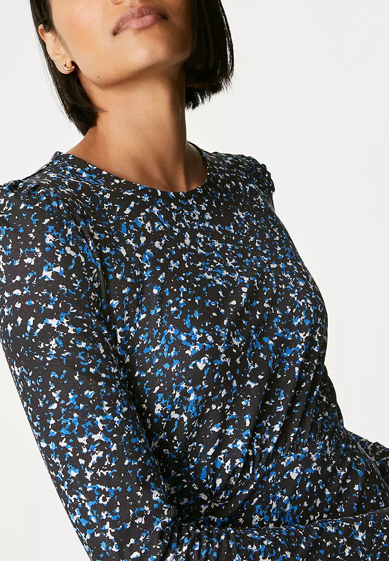 Jersey Printed Round Neck Mini Skater Dress