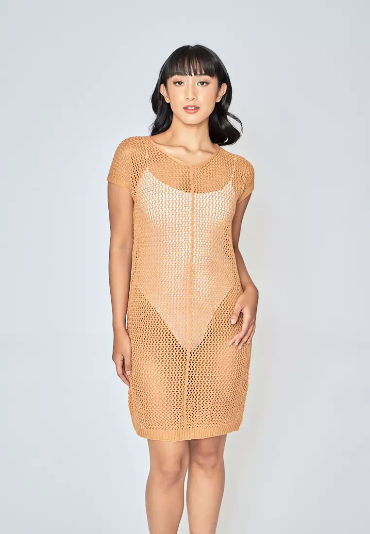 Mesh short hot sale sleeve dress