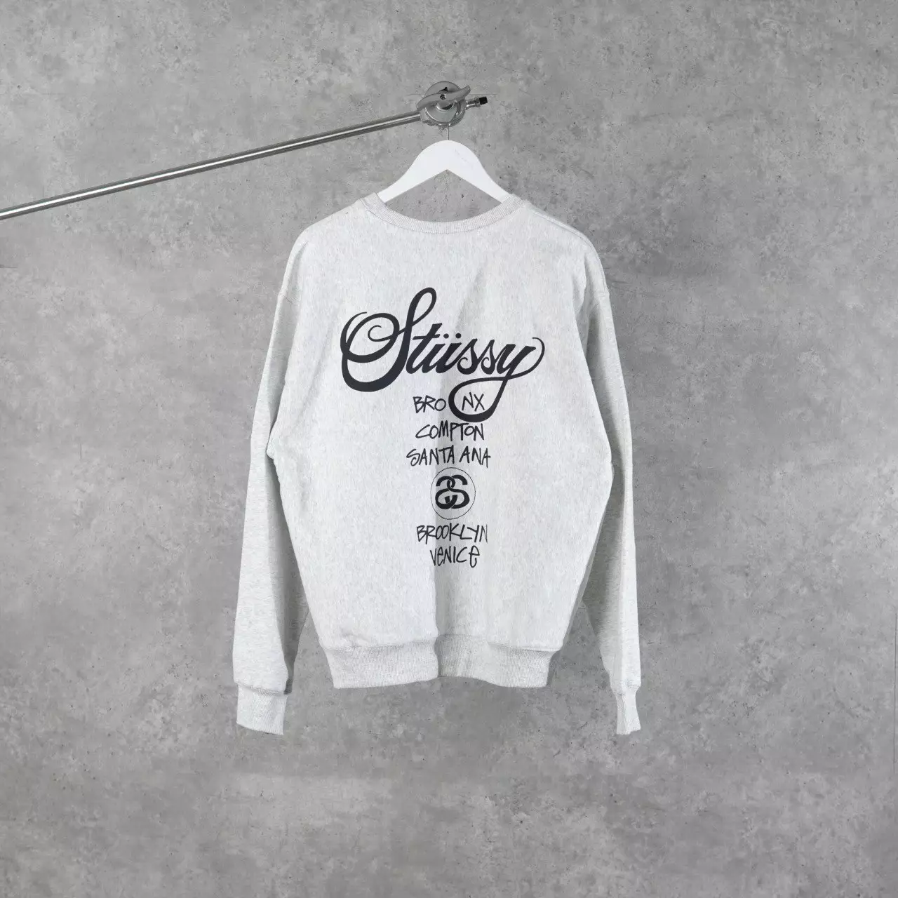 Sweater STUSSY WORLD TOUR BLACK OATMEAL GREY SWEATSHIRT 100% ORIGINAL