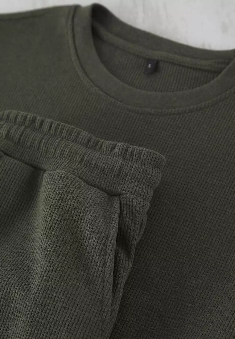 Khaki Oversize/Wide Cut Textured Tracksuit TMNSS25EM00010