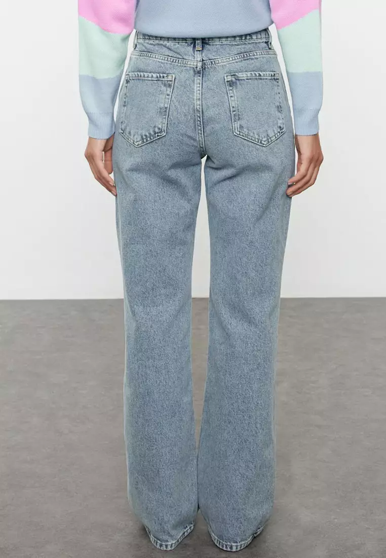 Cotton High Waist Wide Leg Jeans