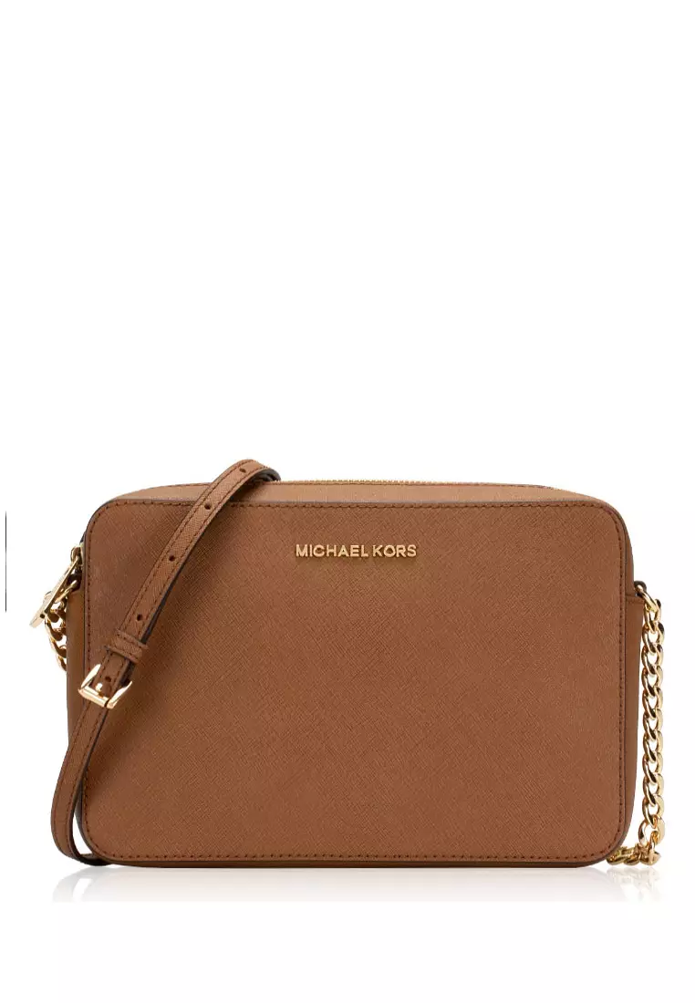 Michael Kors Jet Set East West Crossbody Bag Large Vanilla/Brown in Leather  with Gold-tone - US
